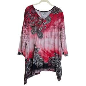 Catherines Womens Lightweight Knit Tunic Size 1X Pink Mixed Paisley Print Sequin